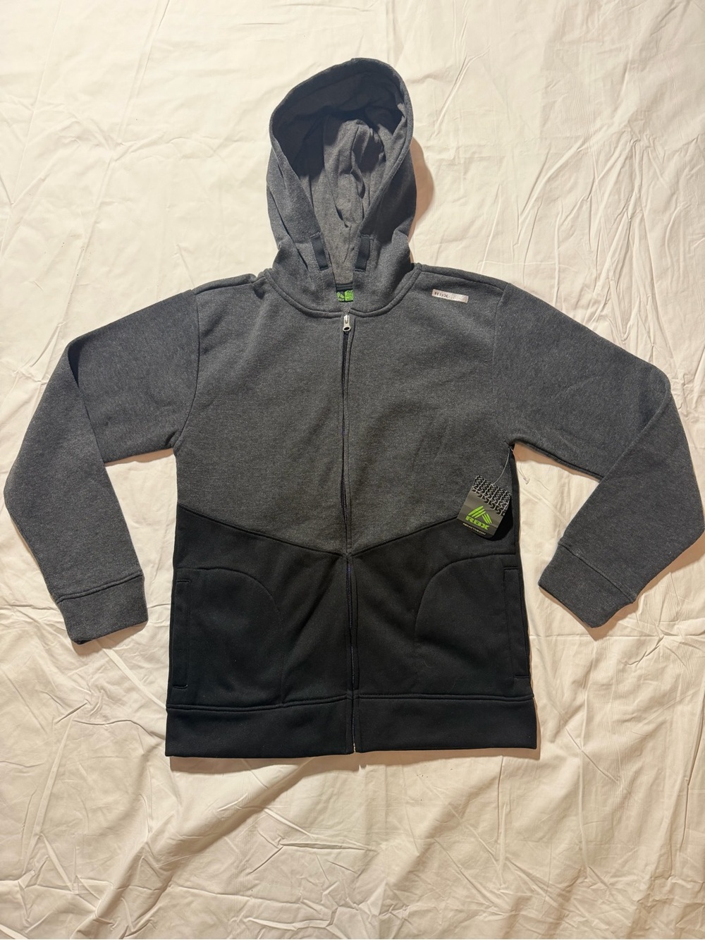 RBX Boys Zip-Up Hoodie Athletic Fit Charcoal Gray/Black Size 14/16